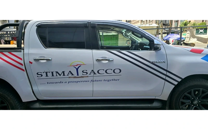 Stima Sacco branded fleet vehicle wrap installed in Kenya by Permvard Signs